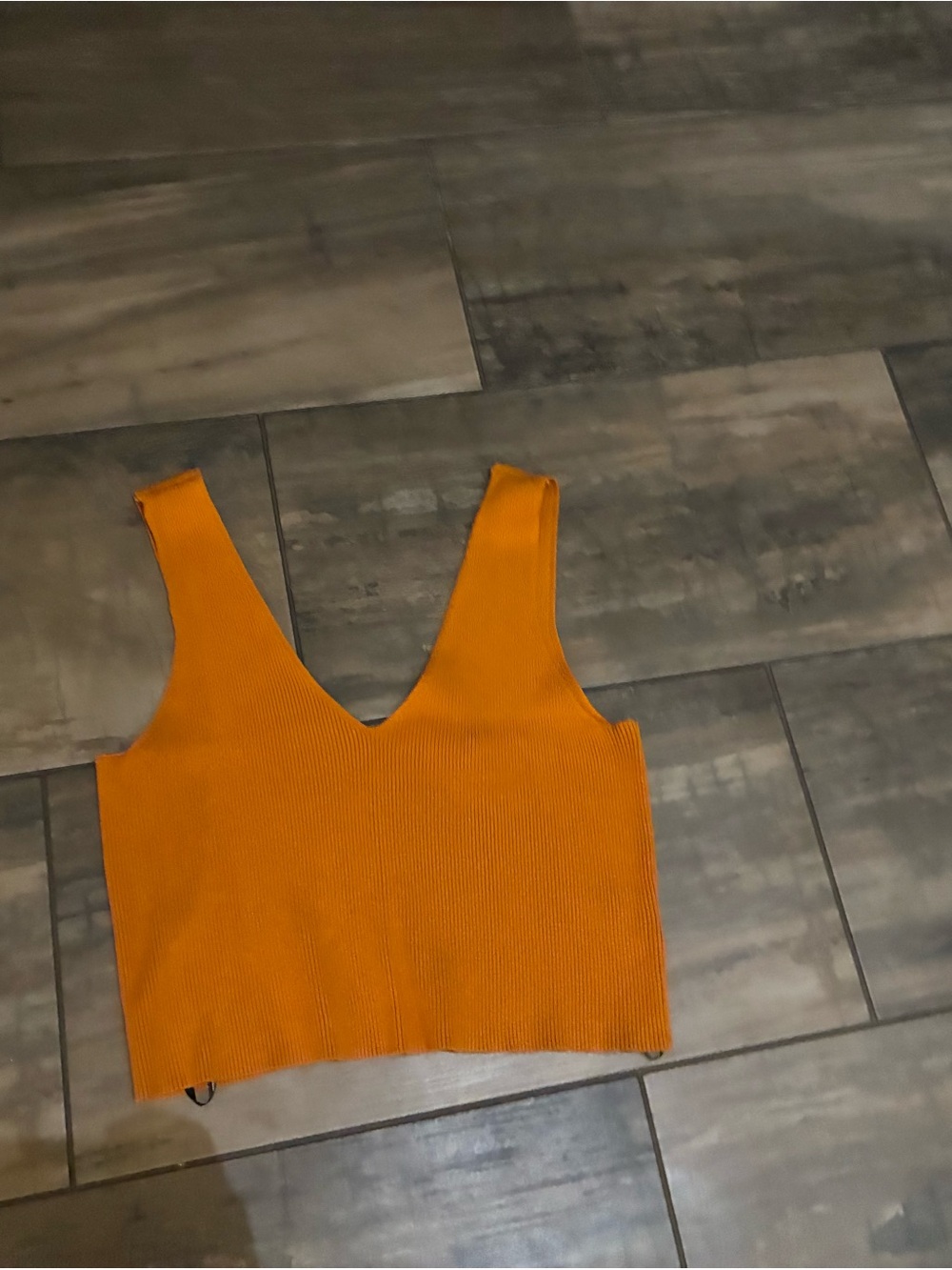 BCBG Ribbed V-Neck Crop Tank - Orange